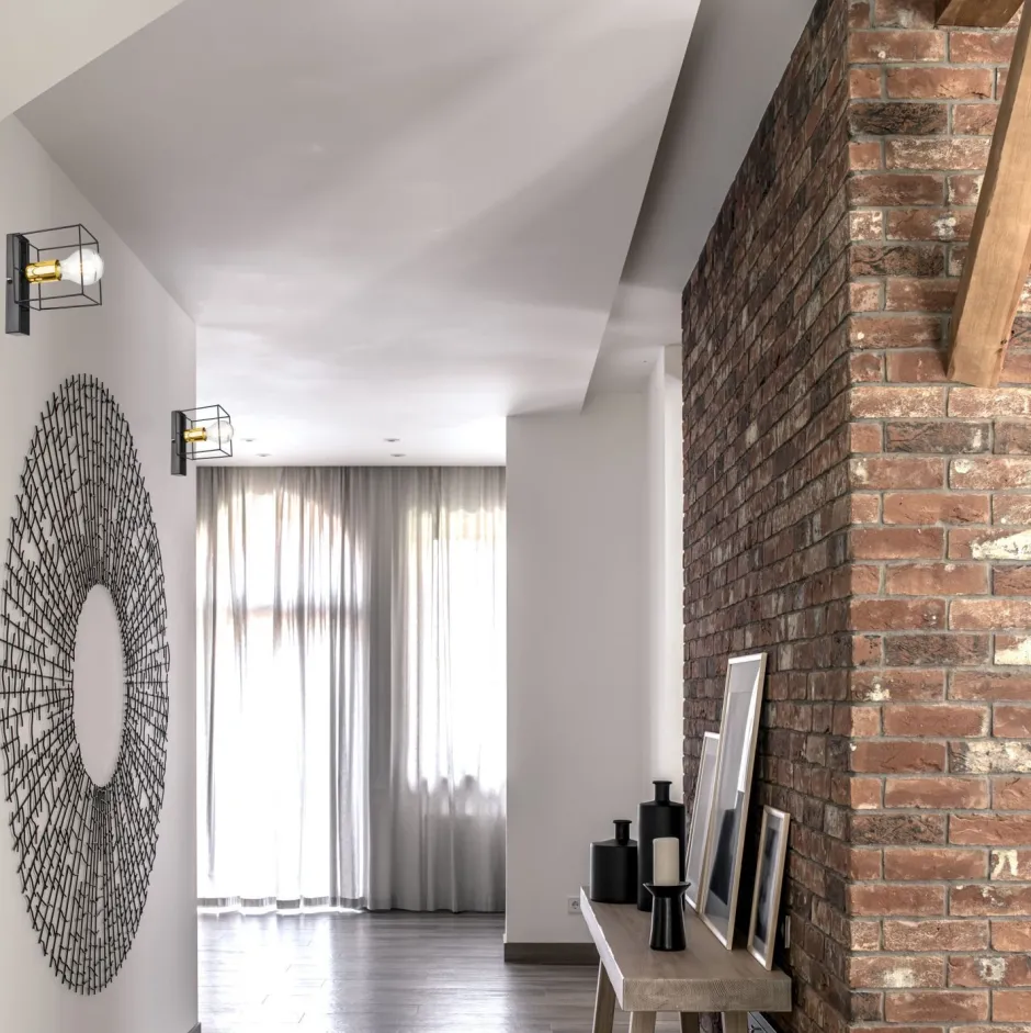 Wandleuchten|Flurlampen*Lamkur Wandleuchte Metall klein Schwarz Gold Würfel Draht für E27