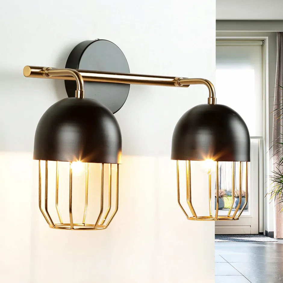 Easylight Wandleuchte Metall Schwarz Gold Loft Design 2x E14 QUINN< Wandleuchten|Wohnzimmerlampen