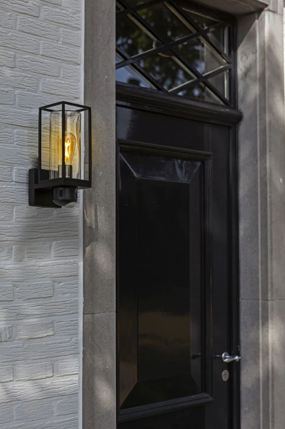 Metall Lampen|Moderne Außenleuchten*Eco-Light Wandleuchte mit Bewegungsmelder Aluminium Glas Schwarz