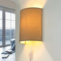Nowodvorski Wandleuchte mit Kabel Schalter Kaffeebraun Stoff ALICE< Stofflampen|Schlafzimmer Lampen