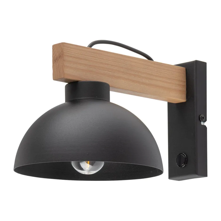 TK Lighting Wandleuchte mit Schalter Metall Holz B: 18 cm klein E27< Wohnzimmerlampen|Metall Lampen
