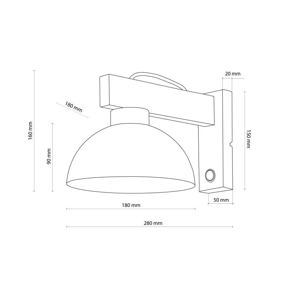 TK Lighting Wandleuchte mit Schalter Metall Holz B: 18 cm klein E27< Wohnzimmerlampen|Metall Lampen