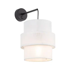TK Lighting Wandleuchte mit Schalter Stoff Metall Weiß Schwarz E27 GREET< Wandleuchten|Schlafzimmer Lampen