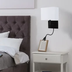 Searchlight Wandleuchte mit Schwanenhals Schalter E27 Schwarz Weiß< Wandleuchten|Wohnzimmerlampen