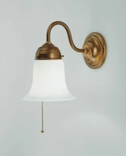 Wohnzimmerlampen|Metall Lampen*Berliner Messingleuchten Wandleuchte mit Zugschalter Glas Messing E27 T:23 cm