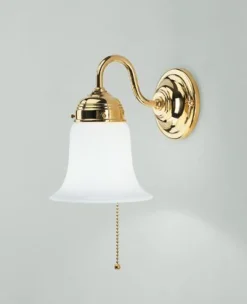 Berliner Messingleuchten Wandleuchte mit Zugschalter Messing poliert Glas E27< Wohnzimmerlampen|Metall Lampen