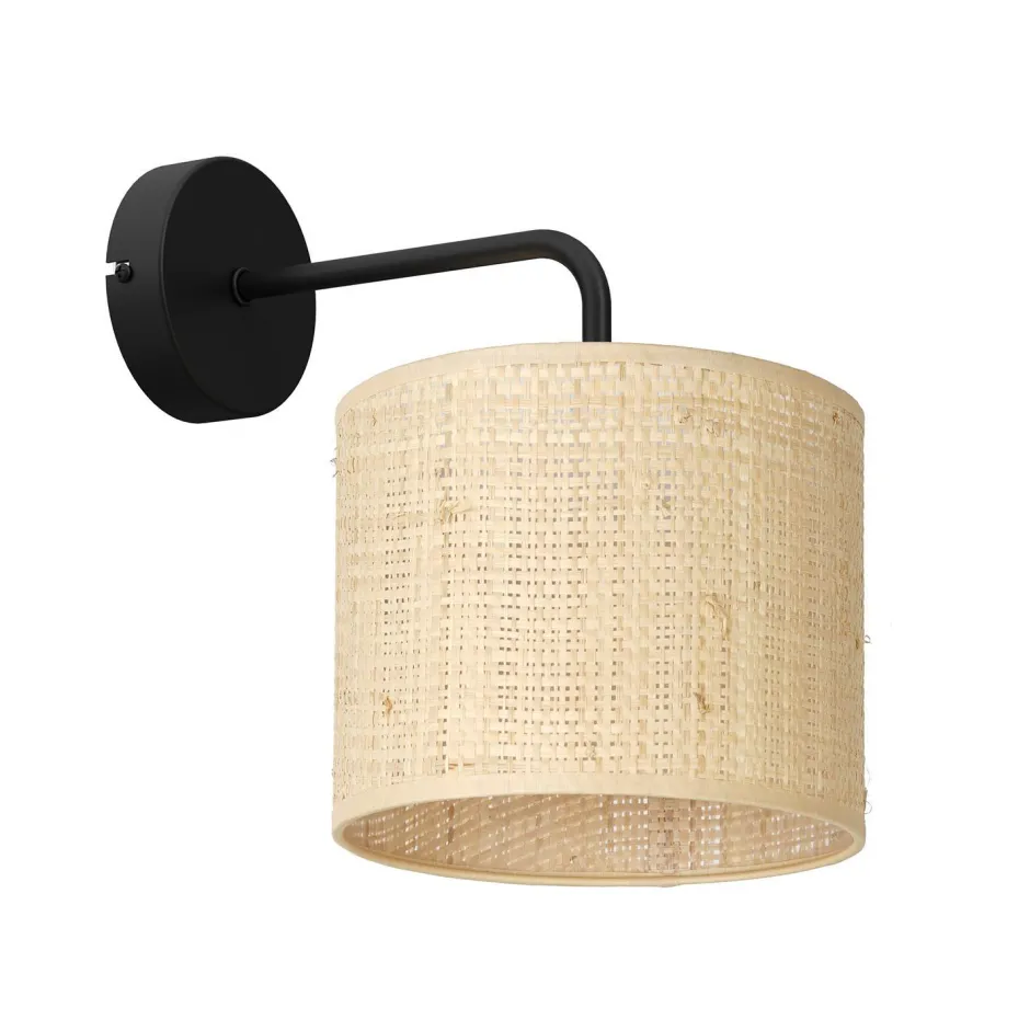 Wandleuchten|Schlafzimmer Lampen*Luminex Wandleuchte Rattan Metall Schwarz T:26 cm Blendarm