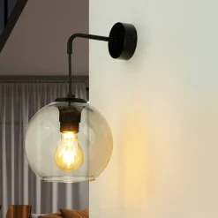 Wandleuchten|Retro Lampen*Nowodvorski Wandleuchte Rauchglas Kugelschirm E27 Pendelarm Schwarz