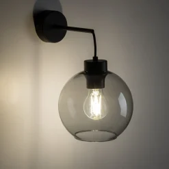 Wandleuchten|Küchenlampen*TK Lighting Wandleuchte Rauchglas Metall H: 28 cm E27 Schwarz Graphit