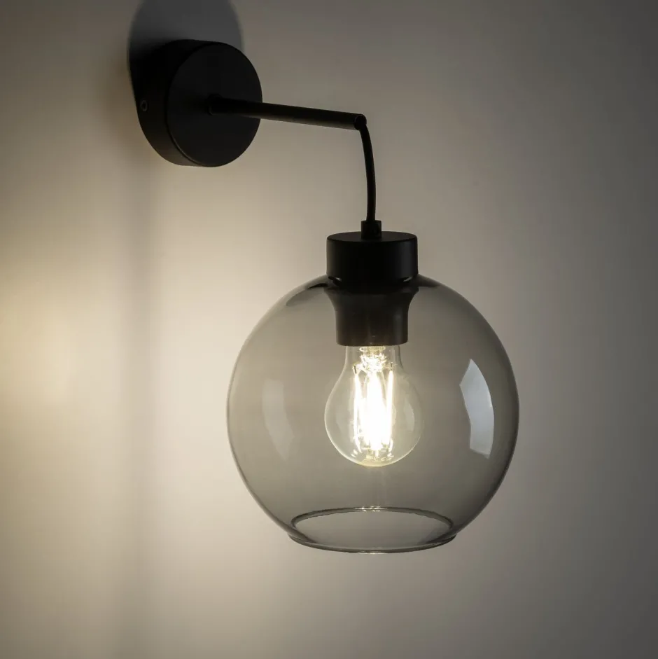 Wandleuchten|Küchenlampen*TK Lighting Wandleuchte Rauchglas Metall H: 28 cm E27 Schwarz Graphit