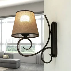 Lamkur Wandleuchte Rustikal Braun Landhaus gemütlich< Wohnzimmerlampen|Stofflampen