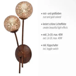 Paul Neuhaus Wandleuchte Rustikal Rostbraun Gold H:44 cm G9 2-flmg< Wohnzimmerlampen|Schlafzimmer Lampen