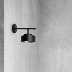 Wandleuchten|Badezimmer Lampe*Giovanni Battista Wandleuchte Schwarz Gold H: 17 cm Messing Eisen E27