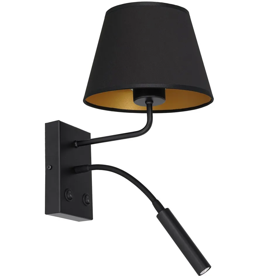 Wohnzimmerlampen|Metall Lampen*Luminex Wandleuchte Schwarz Gold Stoff konisch Lesearm E27 G9