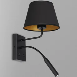Wohnzimmerlampen|Metall Lampen*Luminex Wandleuchte Schwarz Gold Stoff konisch Lesearm E27 G9