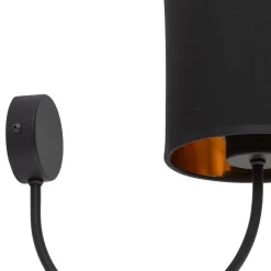 Wandleuchten|Schlafzimmer Lampen*TK Lighting Wandleuchte Schwarz Gold E27 Stoff Metall elegant