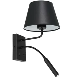 Wandleuchten|Schlafzimmer Lampen*Luminex Wandleuchte Schwarz Weiß Stoff Lesearm E27 G9 konisch