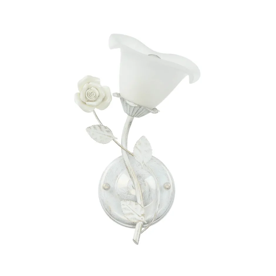 Glaslampen|Florale Lampen*Easylight Wandleuchte Shabby Blumen Creme Weiß Landhaus