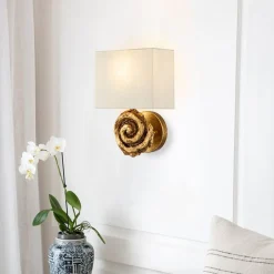 Flurlampen|Wohnzimmerlampen*Elstead Wandleuchte Stoff 31,8 cm hoch in Blattgold Weiß