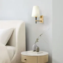 Wandleuchten|Schlafzimmer Lampen*Maytoni Wandleuchte Stoff Metall E14 H: 28 cm in Messing Weiß