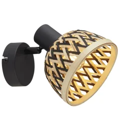 Wohnzimmerlampen|Bürolampen*Searchlight Wandleuchte verstellbar E14 Schwarz Natur Bambus Metall