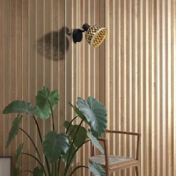 Wohnzimmerlampen|Bürolampen*Searchlight Wandleuchte verstellbar E14 Schwarz Natur Bambus Metall