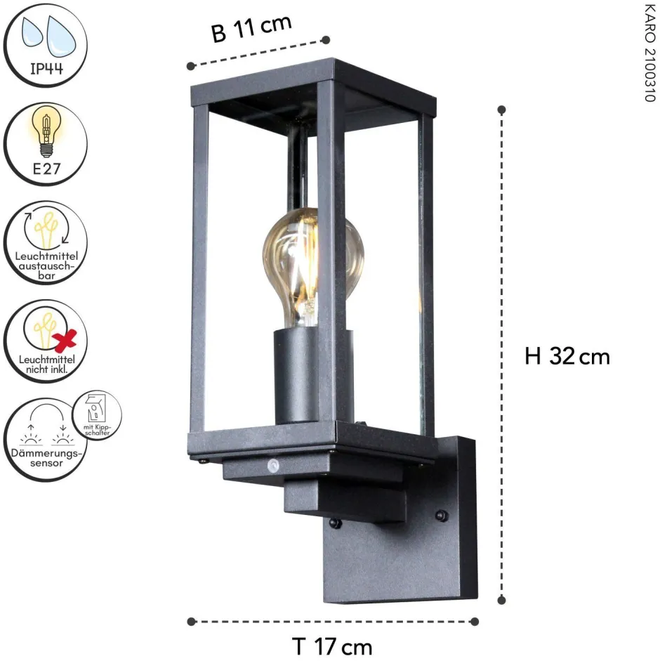 Metall Lampen|Vintage Lampen*Eco-Light Wandleuchte Vintage Aluminium Schwarz H:32 cm IP44 E27