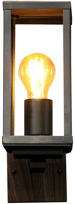 Metall Lampen|Vintage Lampen*Eco-Light Wandleuchte Vintage Schwarz Holz H:32 cm IP44 E27