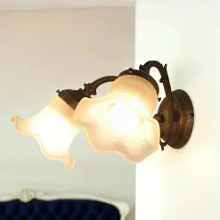 Wandleuchten|Küchenlampen*Giovanni Battista Wandleuchte Weiß Glasschirm Echt-Messing Ricciolo