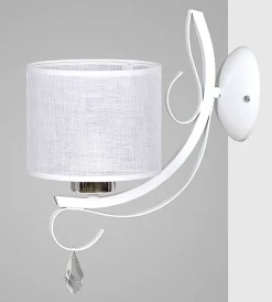 Wandleuchten|Stofflampen*Emibig Wandleuchte Weiß Kristall Metall Stoff Schirm E27