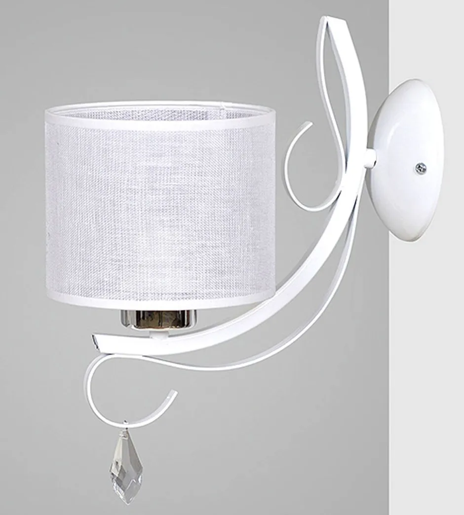 Wandleuchten|Stofflampen*Emibig Wandleuchte Weiß Kristall Metall Stoff Schirm E27