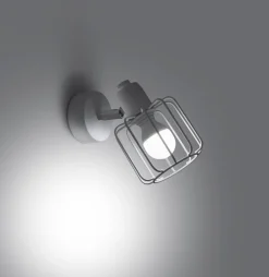Sollux Wandleuchte Weiß Metall Draht Käfig Retro schwenkbar< Spots|Wandleuchten
