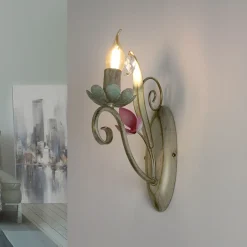 Luminex Wandleuchte Weiß Shabby Floral< Wohnzimmerlampen|Florale Lampen