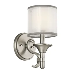 Wandleuchten|Glaslampen*Elstead Wandleuchte Weiß Zinn antik Glas Leinen Metall Modern