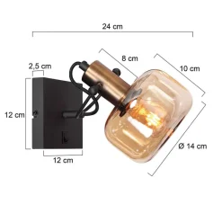 Steinhauer Wandspot blendarm in Schwarz Bernstein E27 H:16 cm< Wandleuchten