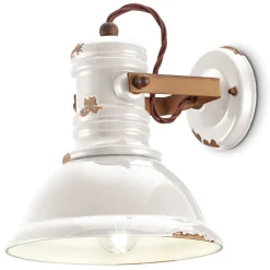 Ferroluce Wandspot Weiß Shabby B: 25 cm Keramik Metall Handarbeit E27< Wohnzimmerlampen|Keramiklampen