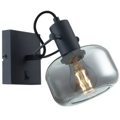 Steinhauer Wandstrahler blendarm Schwarz Rauchgrau E27 H:16 cm< Spots|Wandleuchten