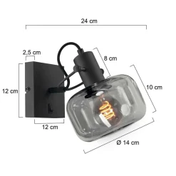 Steinhauer Wandstrahler blendarm Schwarz Rauchgrau E27 H:16 cm< Spots|Wandleuchten