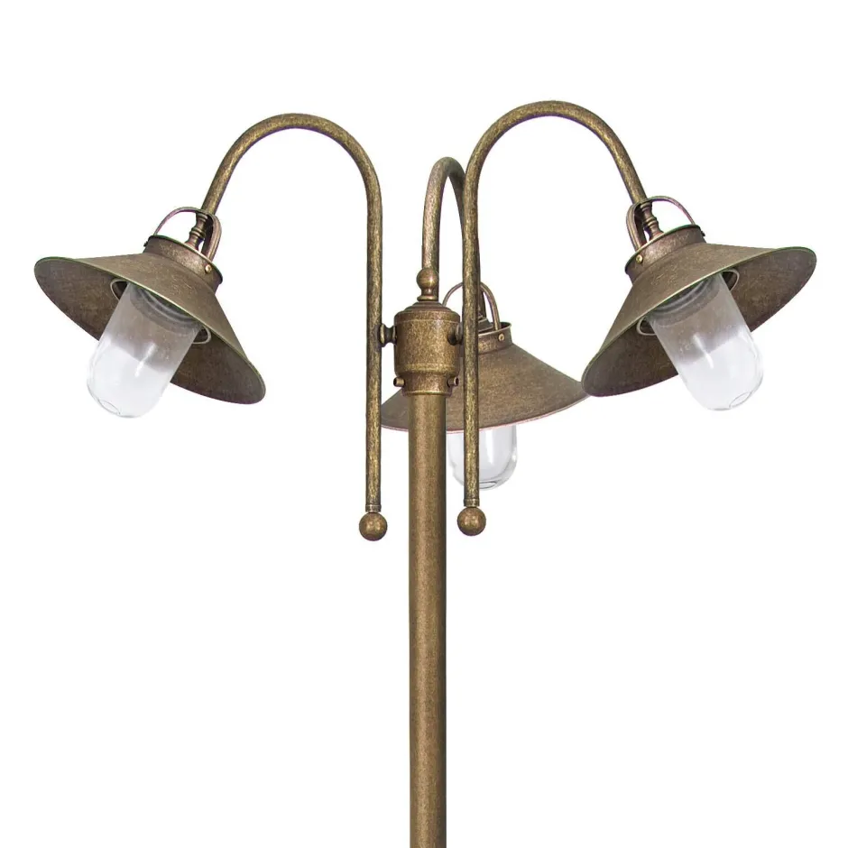Außenleuchten Antik|Außenleuchten Messing*Giovanni Battista Wegeleuchte groß 2,1 m Messing Glas IP44 3-flammig E27