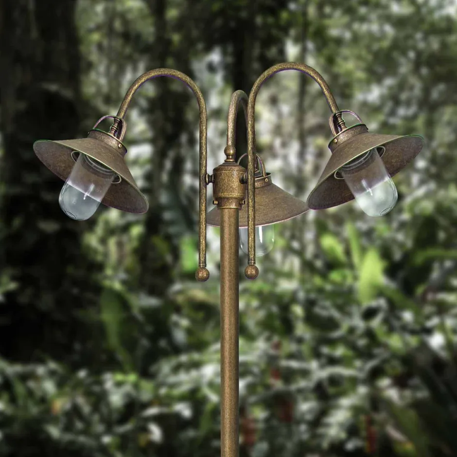 Außenleuchten Antik|Außenleuchten Messing*Giovanni Battista Wegeleuchte groß 2,1 m Messing Glas IP44 3-flammig E27