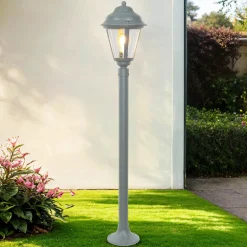 Rustikale Lampen|Messinglampen*Lido Wegeleuchte Messing in Grau 100 cm E27 Rustikal E27