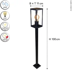 Eco-Light Wegeleuchte Vintage Schwarz Holz 100 cm klein IP44 E27< Metall Lampen|Vintage Lampen