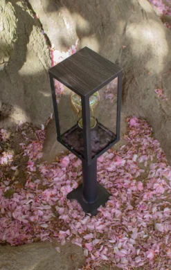 Metall Lampen|Vintage Lampen*Eco-Light Wegeleuchte Vintage Schwarz Holz 50 cm klein IP44 E27