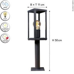 Metall Lampen|Vintage Lampen*Eco-Light Wegeleuchte Vintage Schwarz Holz 50 cm klein IP44 E27