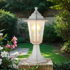 Rustikale Lampen|Metall Lampen*Easylight Wegeleuchte Weiß-Gold Rustikal E27 Aluminium PAIRS