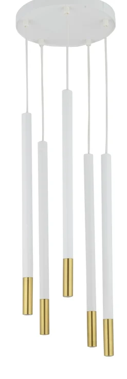 Sigma Weiße Hängelampe Gold Akzent Messing G9 5-flmg stylisch< Hängelampen|Moderne Lampen