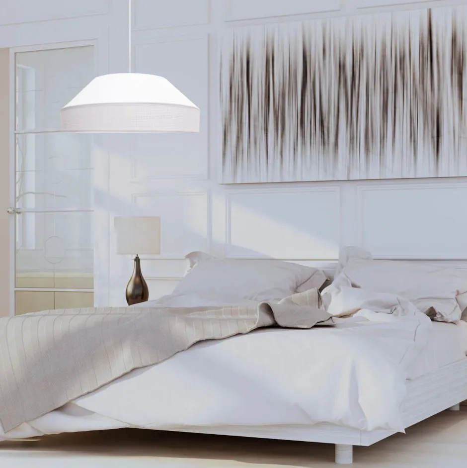 Wohnzimmerlampen|Stofflampen*Belis Weiße Hängeleuchte blendarm Stoff wohnlich B:45 cm E27