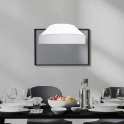 Wohnzimmerlampen|Stofflampen*Belis Weiße Hängeleuchte blendarm Stoff wohnlich B:45 cm E27