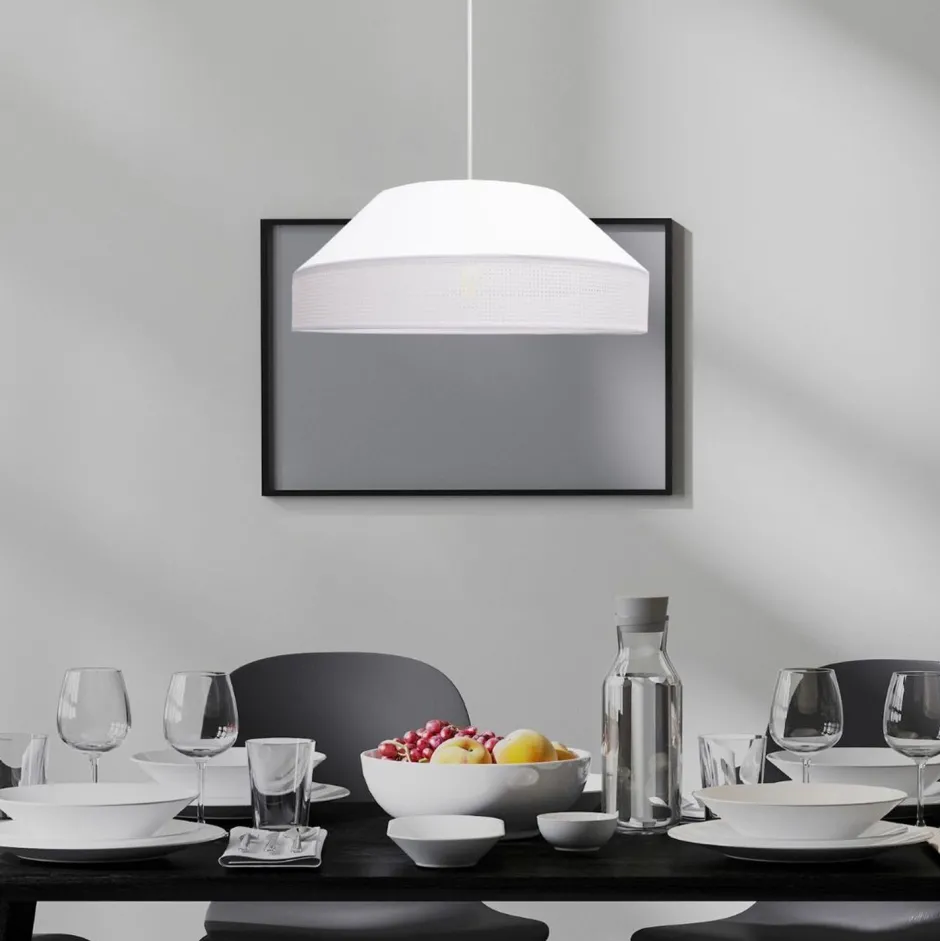 Wohnzimmerlampen|Stofflampen*Belis Weiße Hängeleuchte blendarm Stoff wohnlich B:45 cm E27