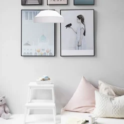 Wohnzimmerlampen|Stofflampen*Belis Weiße Hängeleuchte blendarm Stoff wohnlich B:45 cm E27